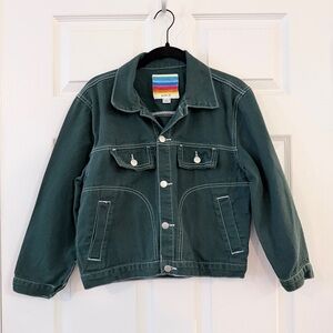 Unif Woody 100% Cotton Green Denim Jacket with White Stitching - Women’s M